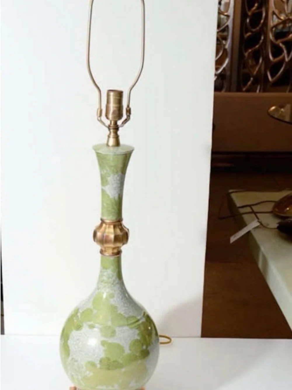 Green Ceramic Table Lamp with Brass Accents
